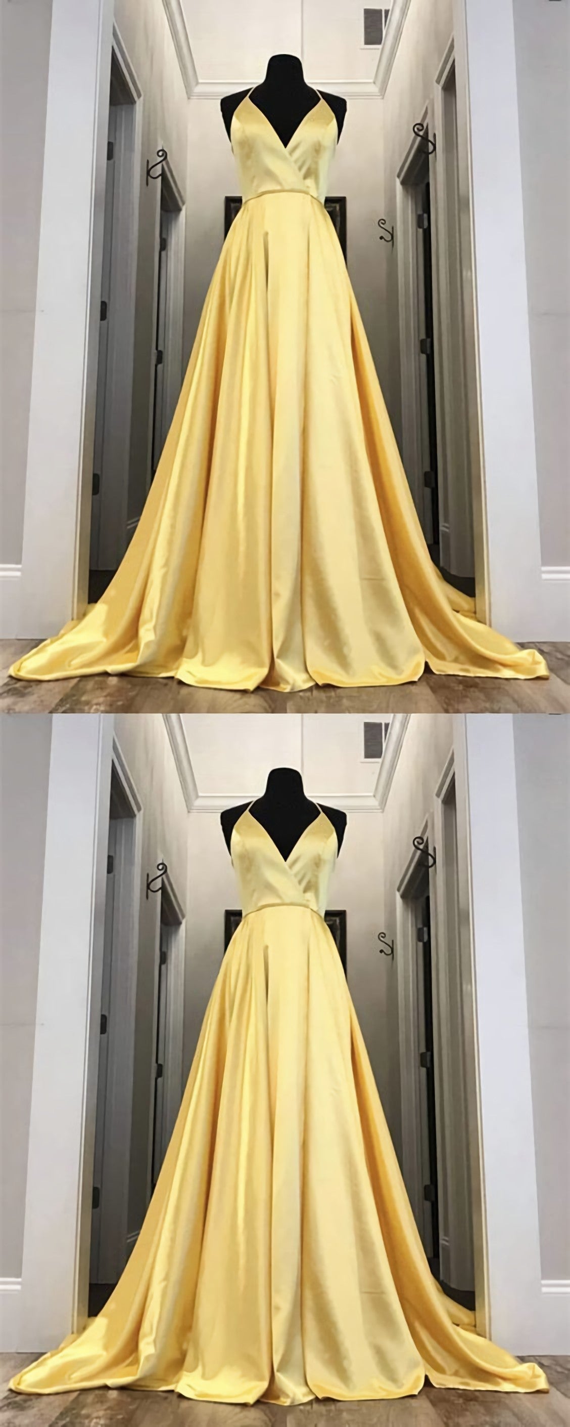 Homecoming Dress, Long Yellow Prom Dresses, Leg Split Evening Gowns