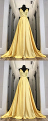 Homecoming Dress, Long Yellow Prom Dresses, Leg Split Evening Gowns