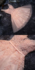 Prom Dress Outfits, Princess Lace Appliqued Tulle Homecoming Dress, Blush Pink Short Bridesmaid Dresses, Short Homecoming Dress