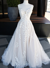 Formal Dress With Sleeves, A line tulle lace long prom dress evening dress