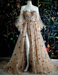 Princess Dress, Off The Shoulder Long Prom Dress, With Start Appliques