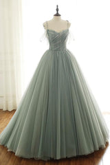 Prom Dresses Brown, Light Green Tulle Long Prom Dress, Green Evening Dress