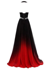Prom Dress Long Sleeve, Beautiful Gradient Color Halter Beaded Party Dress, Red And Black Prom Dress