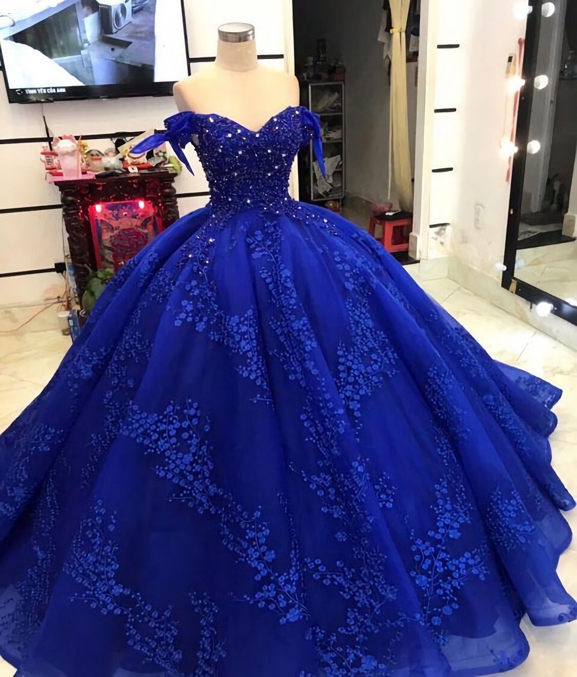 Quince Dress, Long Blue Ball Gown Evening Dress, Prom Dress