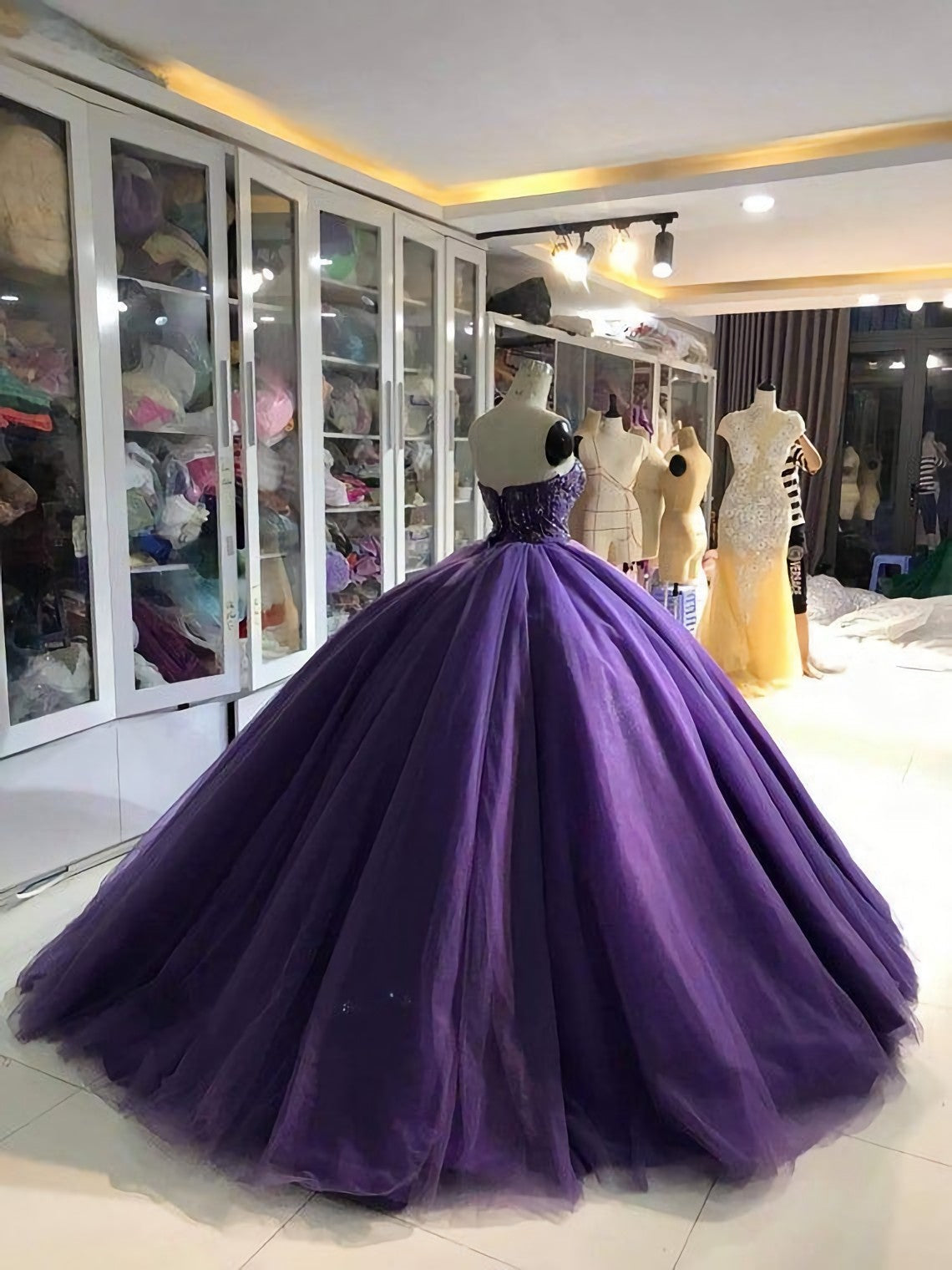 Prom Dress Ideas Black Girl, Purple Dress, Ball Gown Prom Dress, Strapless Ball Gown