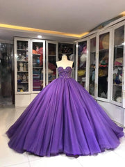Prom Dresses 2033 Black Girl, Purple Dress, Ball Gown Prom Dress, Strapless Ball Gown