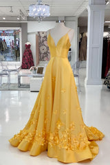 Prom Dresses Website, Elegant Yellow Prom Dress, With Flowers