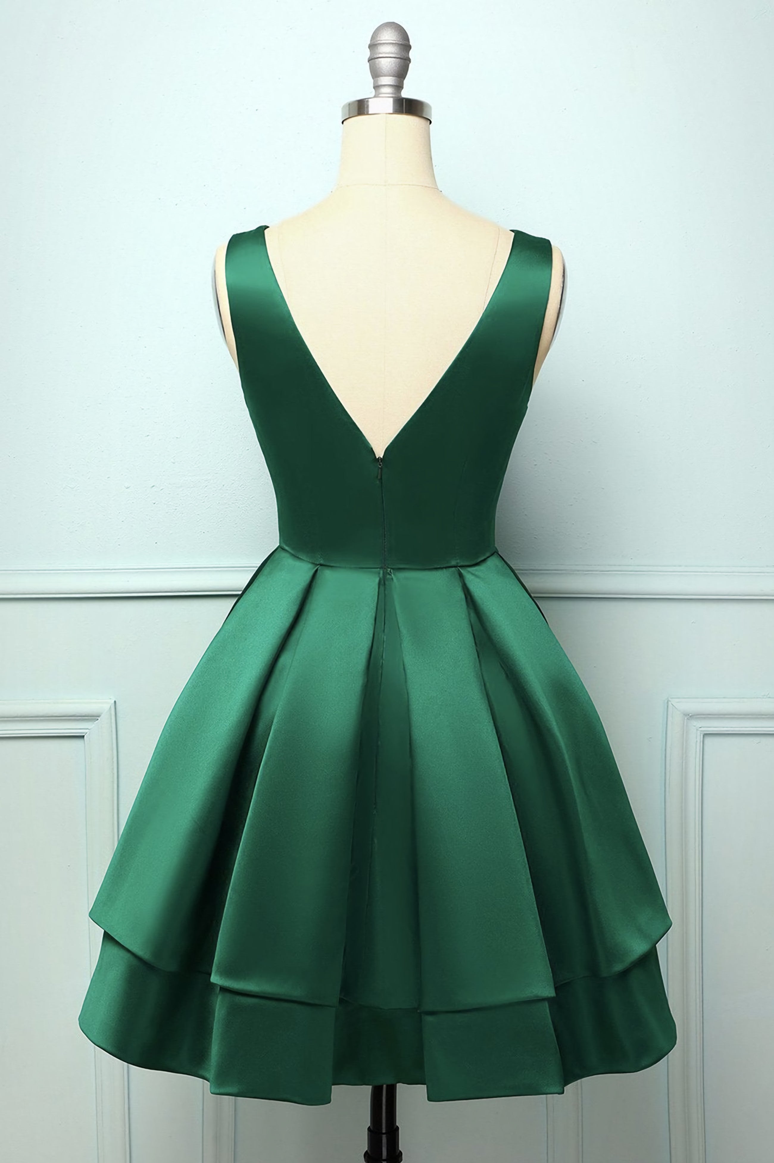 Prom Dresses Long Sleeves, Green Satin Short Homecoming Dress