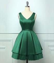 Prom Dresses Floral, Green Satin Short Homecoming Dress