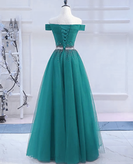 Prom Dresses Blush, Pretty Hunter Green Off Shoulder Beaded Prom Dress, Long Evening Dress, Party Dress