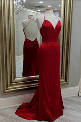 Prom Dress Shiny, Mermaid Red Long Evening Dress, Formal Dress, With Open Back Prom Dress