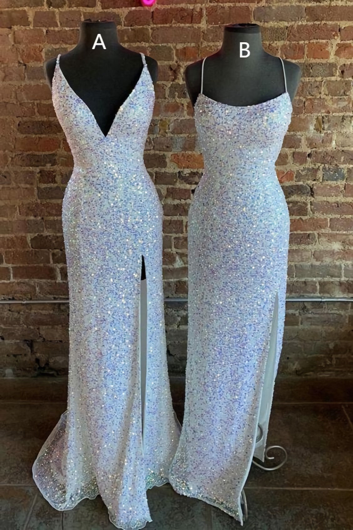 Prom Dresses Mermaide, Gorgeous Mermaid White Sequined Long Prom Dresses, Formal Dresses, With Side Slit