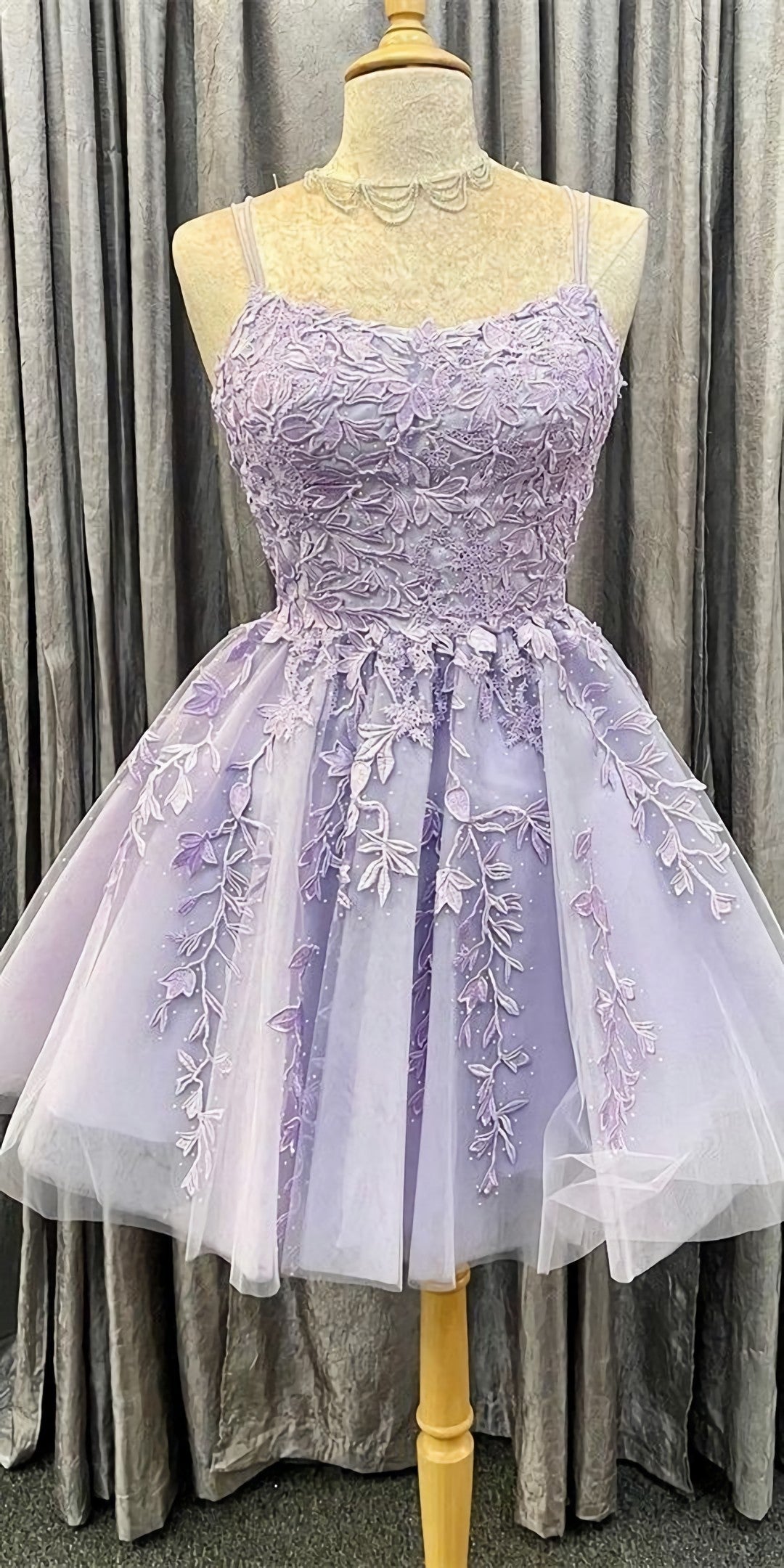 Prom Dresses Vintage, Princess Short Lavender A Line Lace Appliqued Homecoming Dress, Party Dress