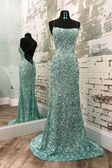 Prom Dress Vintage, Mint Green Sequins Prom Dress