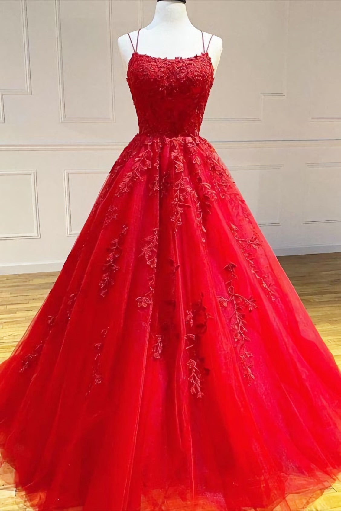 Prom Dresses Pattern, 2024 A Line Red Lace Long Prom Gown Ball Gown Sweet 16 Dress