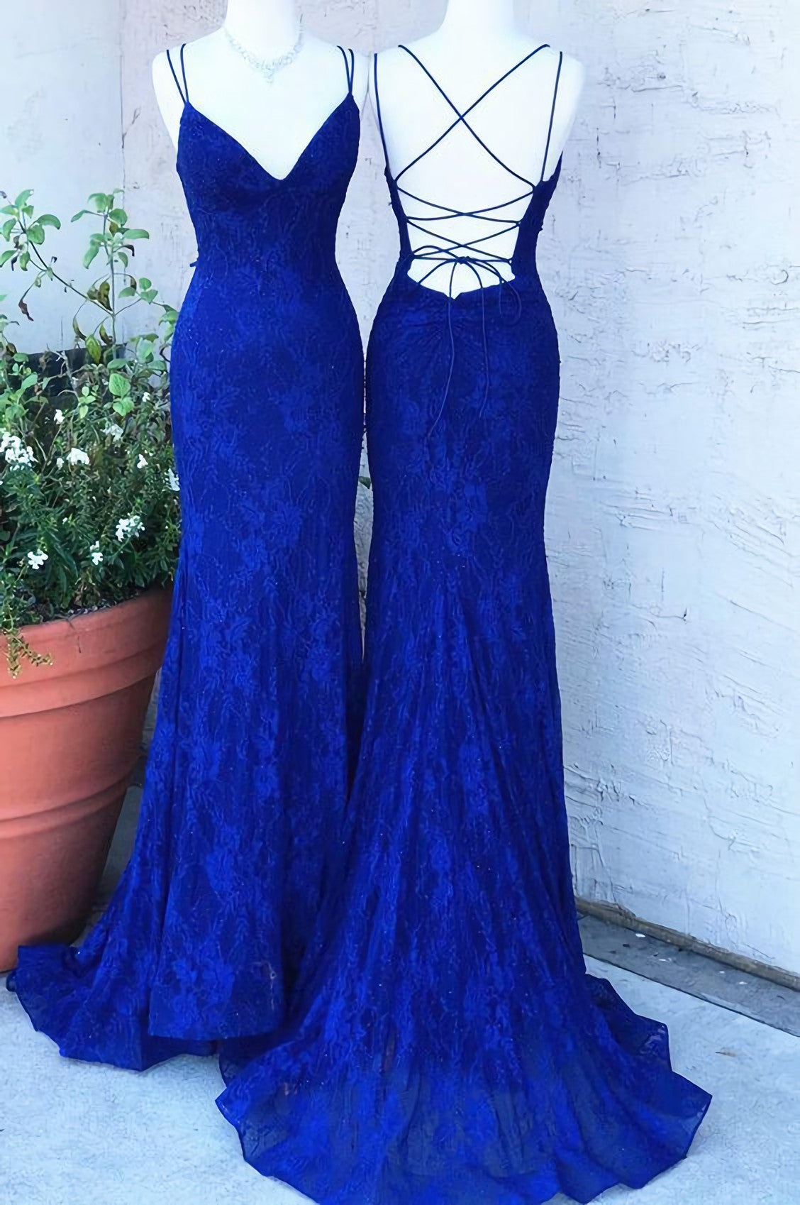 Prom Dress Designs, Elegant Mermaid Royal Blue Lace Long Prom Dress, With Lace Up Back 2024 Long Prom Dress
