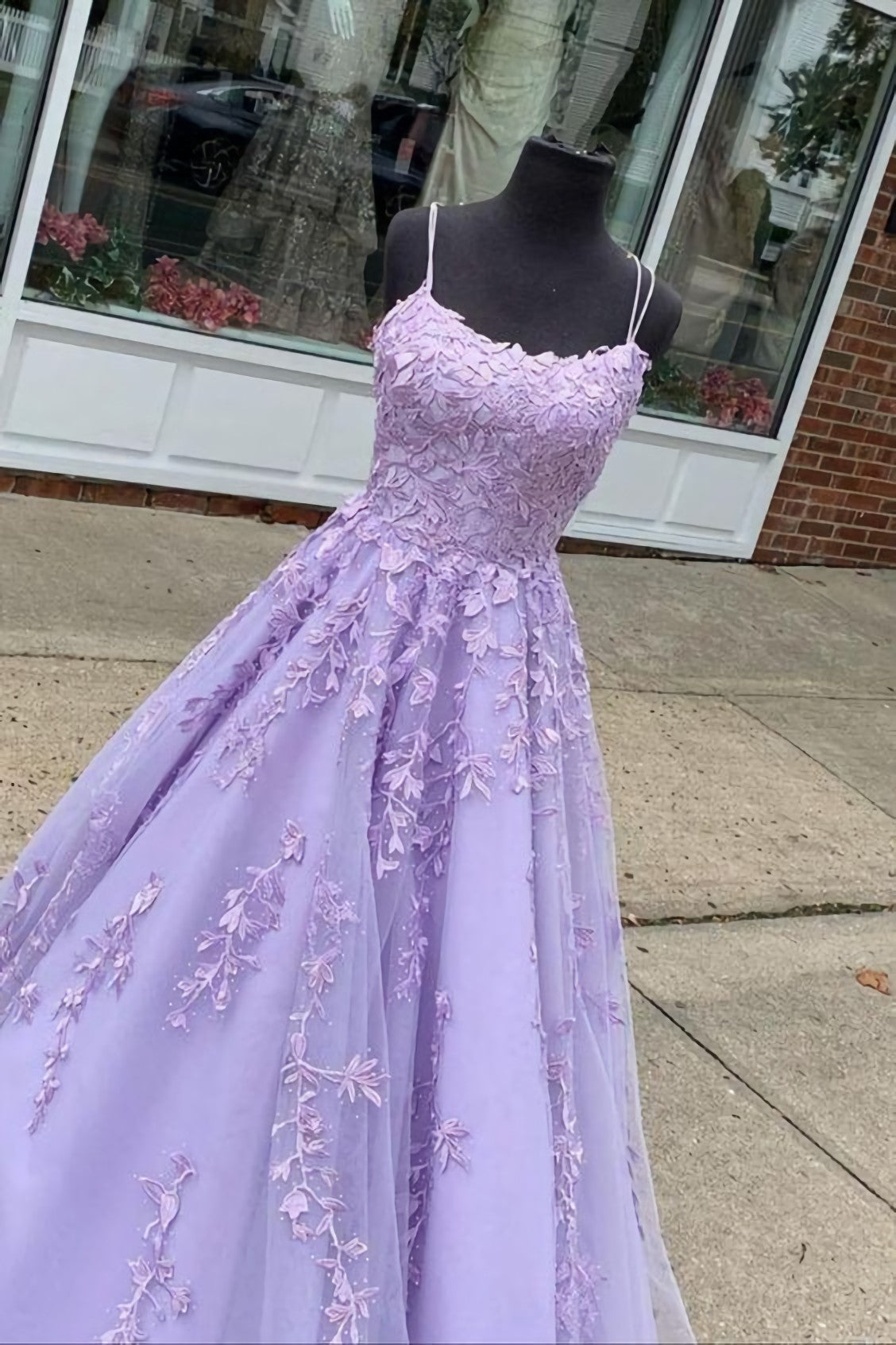 Prom Dress Burgundy, A Line Lavender Lace Appliqued Long Prom Dress, Formal Gown