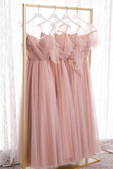 Prom Dresses For Curvy Figures, Blush Pink Tulle Long Bridesmaid Dresses, Prom Dress, Evening Dresses