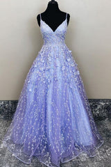 Prom Dresses Stores, A Line Lavender Appliques Long Prom Dress