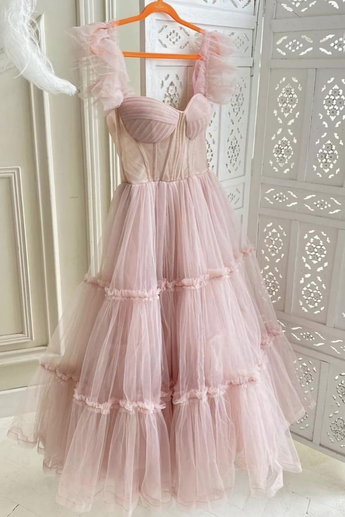 Prom Theme, Cute Tulle Short Prom Dress, Pink Evening Dress