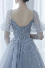 Prom Dress Shops Nearby, Blue Tulle Long Ball Gown Dress, A Line Formal Dress, Prom Dress