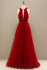 Prom Dresses Inspired, Red Pleated Long Chiffon Prom Dress
