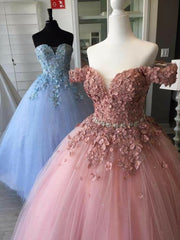 Prom Dresses Blushes, Ball Gown Long Prom Dress, Beading Top Formal Party Dress