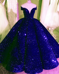 Ball Gown, Sequin Ball Gown Dresses, Off The Shoulder Prom Dress