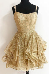 Prom Dress Under 111, A Line Sequins Gold Short Homecoming Dresses, Glitter Cocktail Party Dress