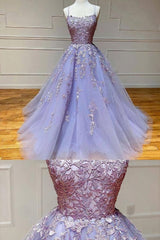Bridesmaid Dress Ideas, 2024 Lavender Lace Tulle Prom Dress, With Appliques