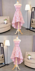 Homecoming Dress Bodycon, Nice Pink High Low Lace Dress, Pink High Low Dress, Lace Dress, Homecoming Dress
