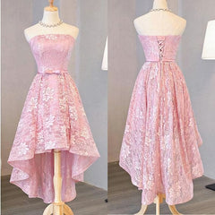 Homecomming Dresses Bodycon, Nice Pink High Low Lace Dress, Pink High Low Dress, Lace Dress, Homecoming Dress