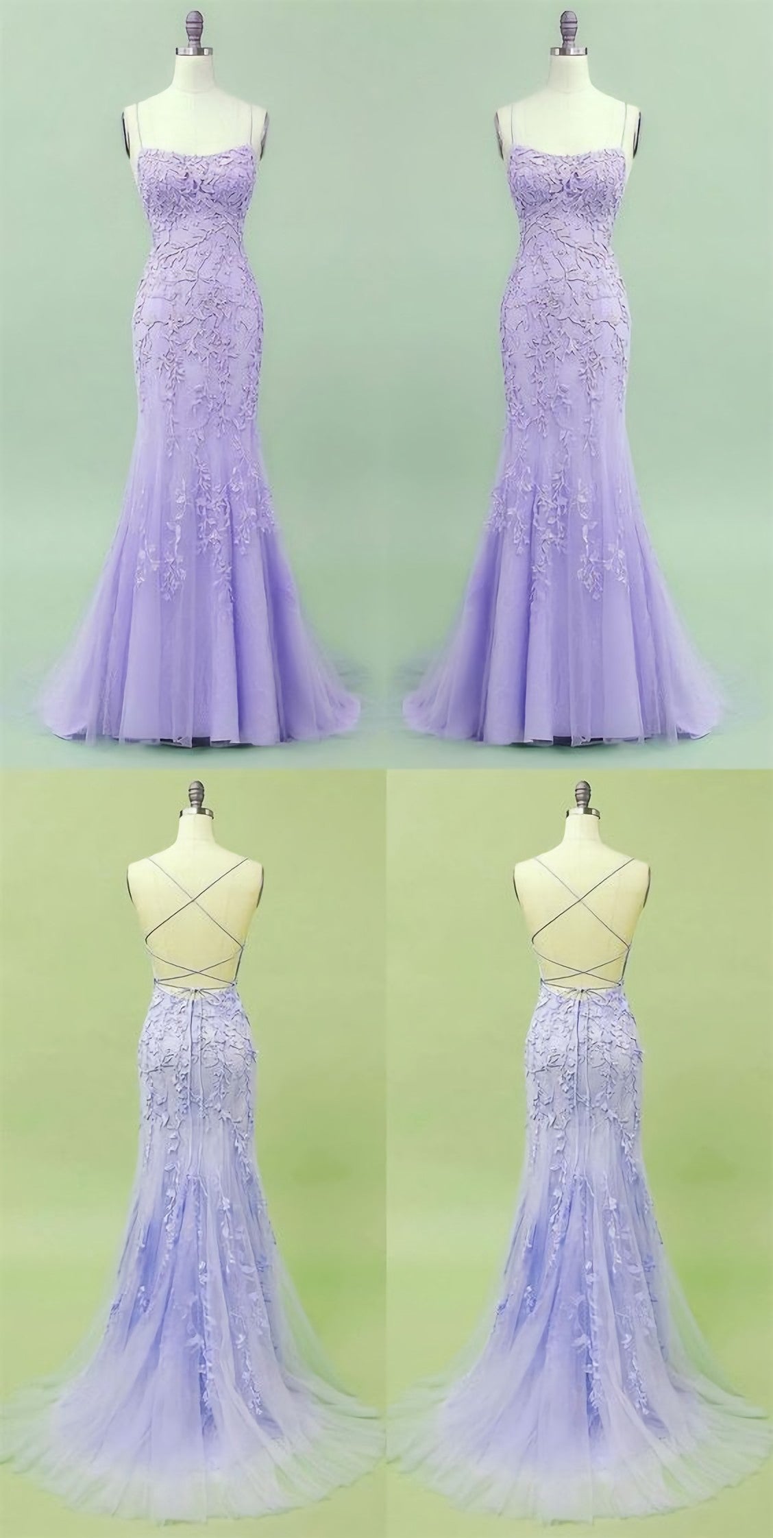 Prom Dresses Black Girls, 2024 Mermaid Lavender Long Prom Dress, With Lace Up Back