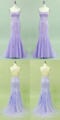 Prom Dresses Black Girls, 2024 Mermaid Lavender Long Prom Dress, With Lace Up Back