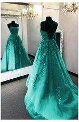 Prom Dresses Gowns, Elegant Tulle And Lace Prom Dress, With Appliques