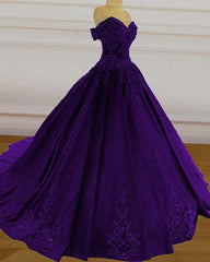 Wedding Dresses Shoulder, Purple Wedding Dresses, Lace Ball Gown Prom Dress, Off The Shoulder For Women