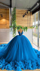 Bridesmaid Dress Colorful, Elegant Blue Ball Gown Long Prom Dress