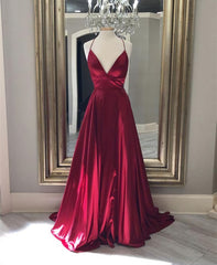 Prom Dress Two Pieces, Spaghetti Straps Evening Gowns Dark Red Long Prom Dresses