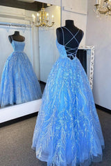 Prom Dress Country, Elegant Straps Blue Appliqued Formal Dress, Prom Dress, Evening Dress