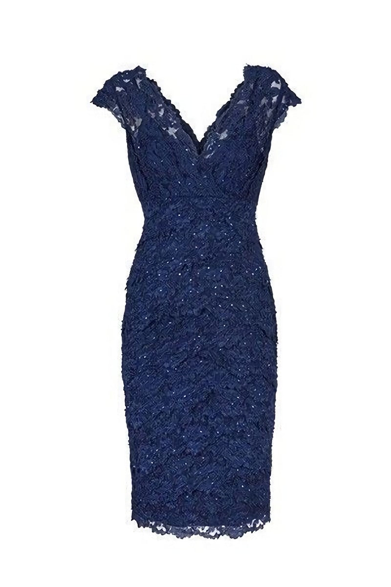 Homecoming Dresses For Kids, Sexy V Neck Navy Blue Lace Short Mother Of The Bride Dress, Homecoming Dress