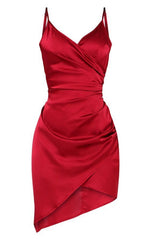 Prom Dress With Long Sleeves, Burgundy Satin Short Homecoming Dress