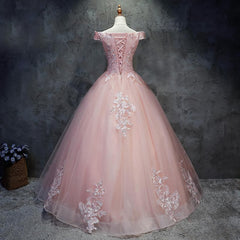 Prom Dress Long Beautiful, Pink Cap Sleeves Ball Gown Tulle With Lace Sweet 16 Prom Dresses, Long Quinceanera Dresses