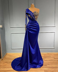 Evening Dress, Blue Long Mermaid Evening Gowns Long Prom Dress