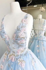 Prom Dress Websites, Baby Blue Prom Dress, With Embroidery