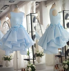 Prom Dresses Outfits, Light Blue Satin Organza Short Party Dress, Cute Homecoming Dress