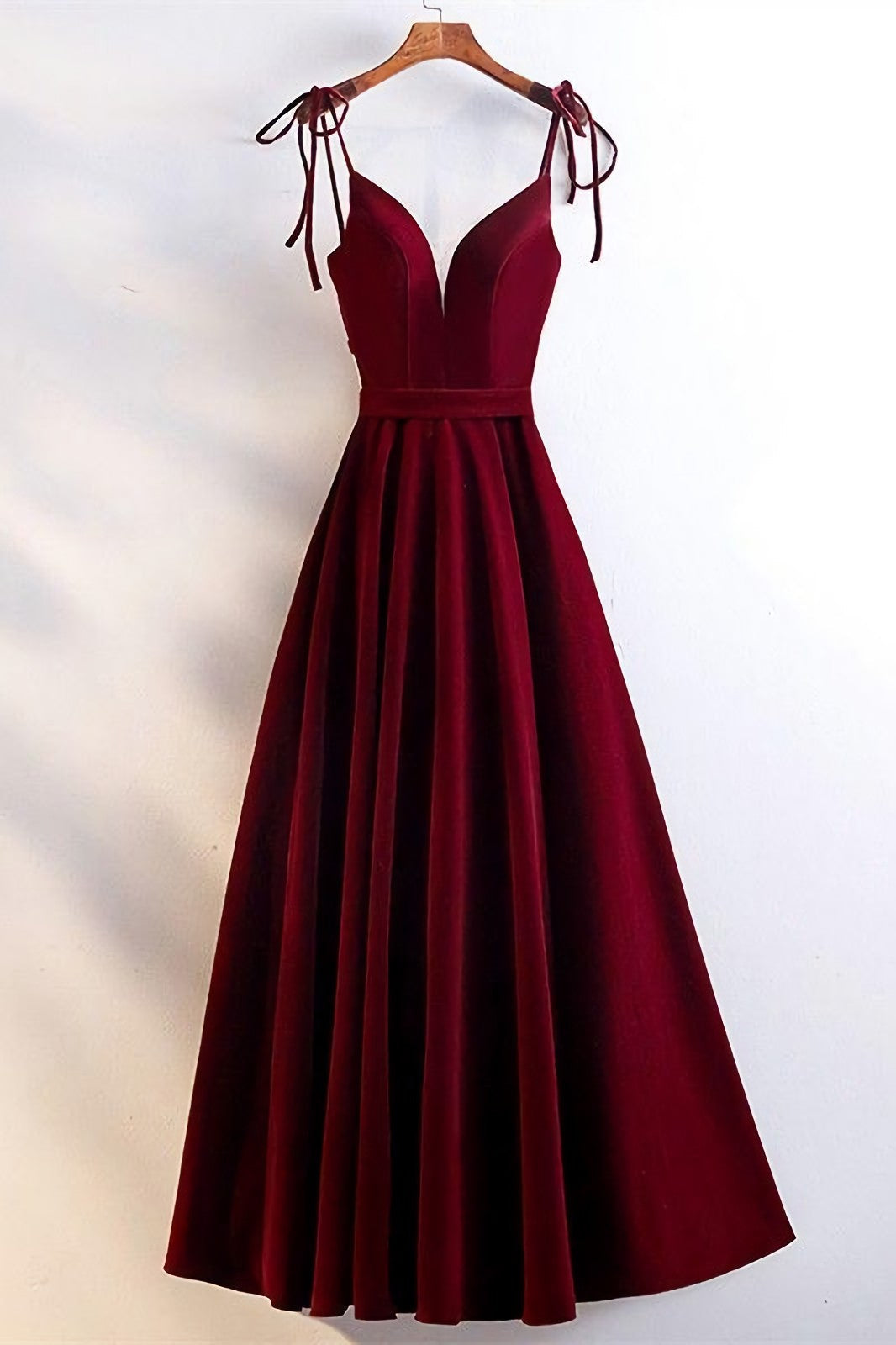 Prom Dresses Country, Gorgeous Sweetheart Spaghetti Straps Corset Red Velvet Long A Line Prom Evening Dress