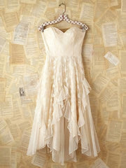 Prom Dresses Elegant, Short Sweetheart Lace Champagne Homecoming Dress, Short Lace Dress
