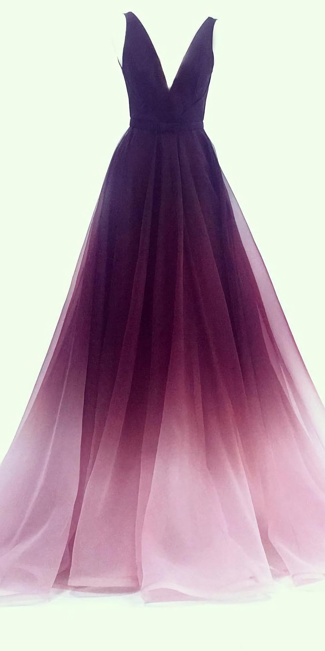 Prom Dress Long Sleeves, A Line V Neck Chiffon Ombre Long Prom Dresses, Simple Formal Gown