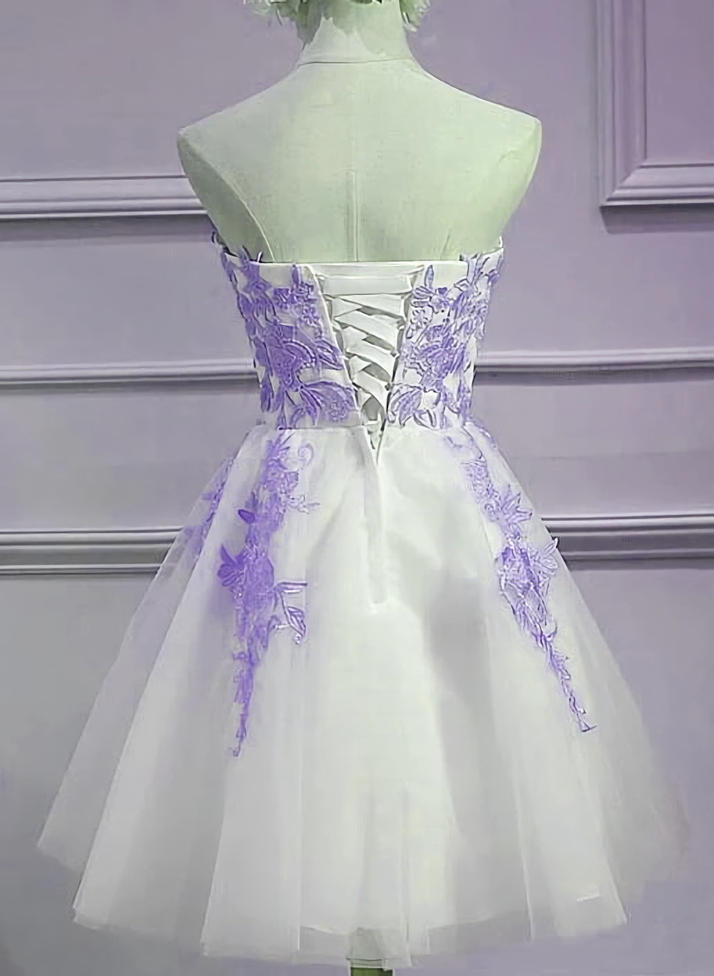 Prom Dress Sale, Lovely Sweetheart White Tulle With Purple Lace Cute Party Homecoming Dress