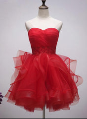 Homecoming Dress Floral, Beautiful Red Tulle Short Sweetheart Homecoming Dress, Lace Up Teen Party Dress, Tea Formal Dress